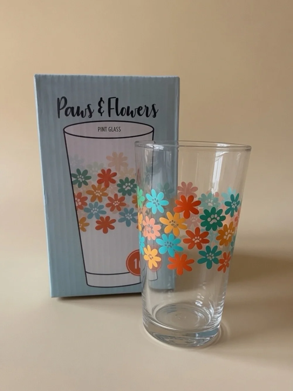 NWT CatLadyBox “Paws & Flowers” Pint Glass (16 oz)